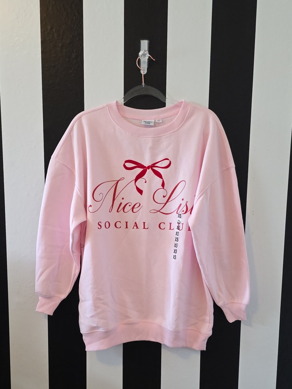 Mighty Fine Pink Crewneck with Red Script Graphic